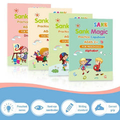 Cuaderno de práctica de magia de Sank, póster para niños sin borrar, póster en inglés con ranuras