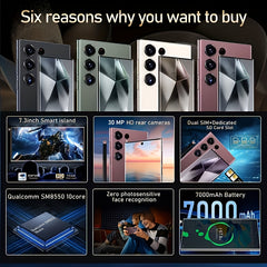 SEREE 5G Mobile Phone Ten Nucleus Android 13 Mobile Phone With Built-inpen, 8GB+ 256GB, 7.3-inch Display, 50MP+13MP Camera, 108 Million HD Rear Cameras 7000mAh Dual SlM Complete Accessories