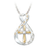 Footprints in the Sand infinity pendant with cross and stones.