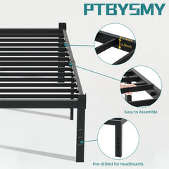 Cama clásica de hierro con estructura para almacenamiento de colchones debajo de la cama, sin necesidad de somier, tamaño individual, matrimonial, queen y king, color negro