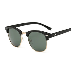 Gafas de sol polarizadas de media montura para hombre y mujer, gafas de sol de marca de lujo de diseñador, gafas de sol retro con remaches y espejo, gafas de sol de metal