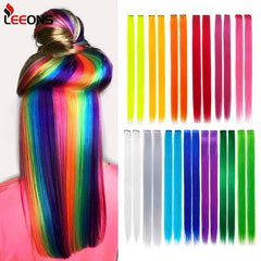 Synthetic Clip In One Pieces Raiinbow Hair Extensions Straight Synthetic Hair Pieces 18" Long Ombre Hair Pink Purple Red Blue