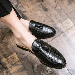 Summer Men Half Loafers Fashion Tassel Breathable Slippers Man Outdoor Lightweight Mules Cool Half Shoes for Man Leather Sandals