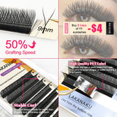 Lakanaku $9\text{mm}$ false $YY$ shape eyelashes with product features.