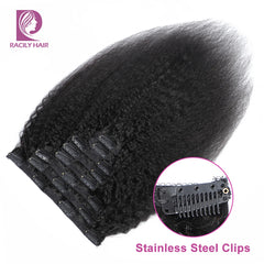 Racily Hair Afro Kinky Straight Clip In Hair Extensions Human Hair Kinky Straight 8Pcs/Set Clip Ins Brazilian Remy Hair 140Gram