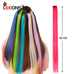 Synthetic Clip In One Pieces Raiinbow Hair Extensions Straight Synthetic Hair Pieces 18" Long Ombre Hair Pink Purple Red Blue
