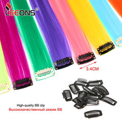 Synthetic Clip In One Pieces Raiinbow Hair Extensions Straight Synthetic Hair Pieces 18" Long Ombre Hair Pink Purple Red Blue