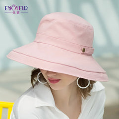 ENJOYFUR Summer Cotton Sun Hats For Women Wide Brim And Breathable Bucket Hats Youth Fashion Caps