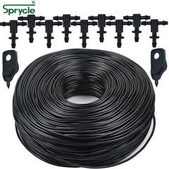 Sistema de riego por microgoteo SPRYCLE de 5 m a 140 m con manguera de PVC de 3/5 mm para jardín con conector de 2 vías, tubo de 1/8'', gotero de flecha para invernadero