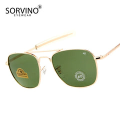 SORVINO aviator-style sunglasses with gold frame and green lenses.