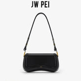 Jarreims Emporium: Black shoulder bag with curved wavy bottom.