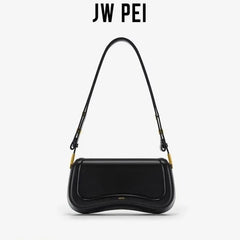 Jarreims Emporium: Black shoulder bag with curved wavy bottom.