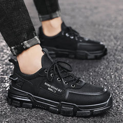 Men's Shoes Wear-Resistant Black Sneakers Trendy Sports Casual Breathable Spring Labor Protection Fashionable Shoes