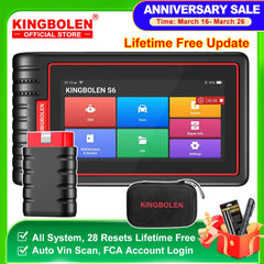 Kingbolen S6 car diagnostic scanner with case and OBD connector.
