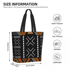 Bolsa de compras con diseño de bogolan de tela de barro africano, bolsa de lona para el hombro, bolsas de compras duraderas con arte geométrico tribal