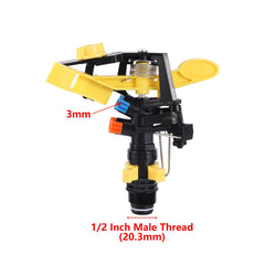 Boquilla de aspersor de impacto de doble salida con chorro giratorio de 360 grados para riego agrícola de jardín, rosca macho de 1/2"