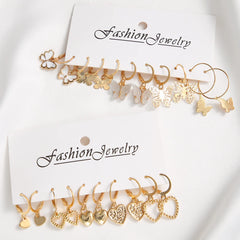 Gold Color Butterfly Love Hoop Earrings Set New Creative Simple Heart Hollow Dangle Earring for Women Fashion Trendy Jewelry
