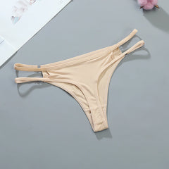 Sexy Female Llingerie Women's Double Strip Waistband Patchwork G-String Ice Silk Thong Underwear Female Intimate Lingerie Panti