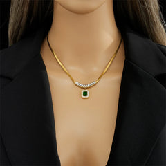 DIEYURO 316L Stainless Steel Luxury Non-fading Square Green Crystal Zircon Pendant Necklace Earrings Jewelry Set For Women Gifts
