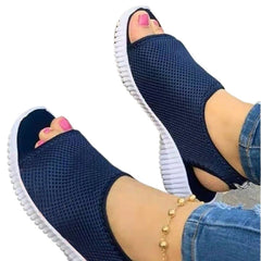 Sommer Damenschuhe Mesh Fisch Plateauschuhe Damen Geschlossene Zehen Keilsandalen Damen Leichte Freizeitsandalen Zapatillas Muje