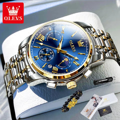 Jarreims Emporium: OLEVS blue face gold/silver men's watch set.