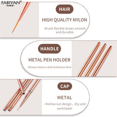 3Pcs Nail Art Liner French Stripe Brush UV Gel Brushes Painting Drawing Manicure Pen Tools 7/9/11mm