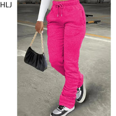 HLJ&GG Spring New Drawstring Jogger Pants Women High Waisted Stacked Trousers Casual Female Solid Color Matching Sporty Bottoms