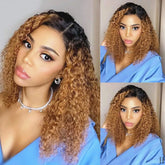 Sleek Curly Human Hair Wig For Women Brown Highlights Lace Wig Remy Brazilian Hair Wigs 13X1 Water Wave Woman T Part Lace Wigs