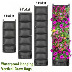 Bolsas para macetas verticales colgantes de pared, impermeables, con 4, 6 y 9 bolsillos, para plantar flores, para interiores y exteriores, patios, jardines, vallas y hogares