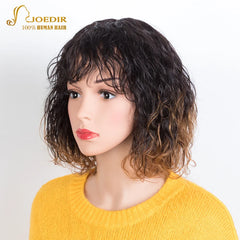 Joedir Short Human Hair Wigs For Women 100% Water Wave Remy Brazilian Hair Wigs With Bangs 10 Inch 150 Density Pixie Cut Wig