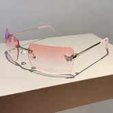 Gafas de sol cuadradas sin montura de diseñador de marca de lujo Y2K para mujer, gafas de sol modernas con diseño de mariposa de diamantes, tonos punk rosa, UV400