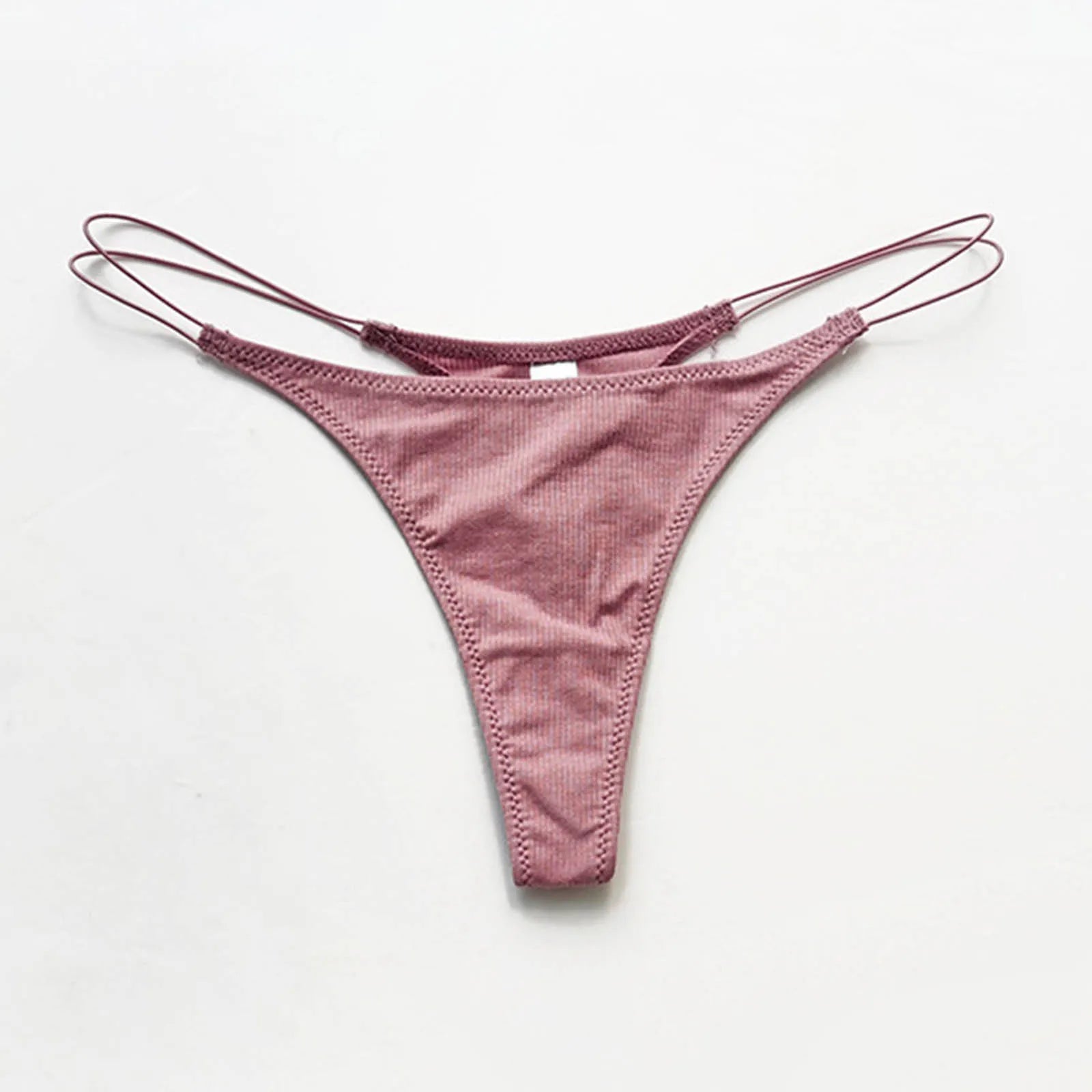 Dusty rose thong with double spaghetti strap waistband.