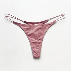 Dusty rose thong with double spaghetti strap waistband.