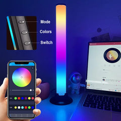 Lámpara de noche con luces LED y sonido, USB, RGB, música activada por voz, luz ambiental, control por aplicación para dormitorio, bar y fiesta