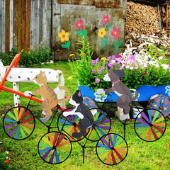 Molinillo de viento con forma de animal para bicicleta, molinillo de viento con forma de gato y cachorro, decoración para jardín al aire libre, regalo de arte decorativo para el hogar y el patio