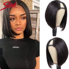 Sleek U Part Wig Straight Bob Human Hair Wigs For Women Short Brazilian Remy Hair Glueless Human Hair Natural Black V Part Wigs
