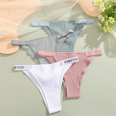 FINETOO 4Pcs/Set Cotton Letter Belt Underwear Women's Panties Sexy Low-Waist Bikini Underpants Female Breathable Briefs Lingerie