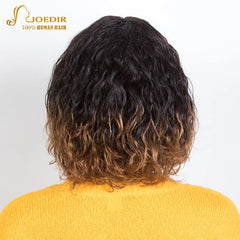Joedir Short Human Hair Wigs For Women 100% Water Wave Remy Brazilian Hair Wigs With Bangs 10 Inch 150 Density Pixie Cut Wig