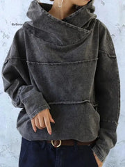 Tooling Loose Washing Denim Tops Autumn Splicing Long Sleeve Gray Hooded Sweater Street Hipster Solid Color Urban Leisure New