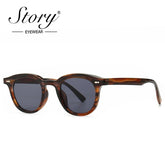 STORY Fashion Vintage Rivet Round Sunglasses Women Brand Designer Retro Fake Wood Grain Frame Red Lenes Sun Glasses Men S86374F