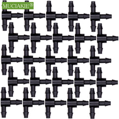 MUCIAKIE - 50 piezas de conector en T de púas de 3 vías de 4/7 mm para manguera de riego de jardín, herramienta de riego por microgoteo, acoplamientos de 1/4"