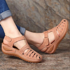 Thick Sole Sandals Woman Summer 2023 Leather Closed Toe Vintage Anti Slip Sandals Thick Sole Premium Shoes Outdoor Female Shoes