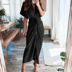 Formal Dresses For Wedding Guest Short Sleeve Long Dress Temperament Commuting High Waist Button Dress vestidos de graduación
