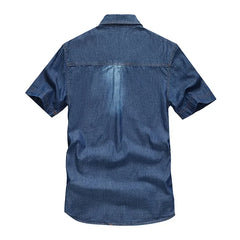 Herren Denim Shirt mit mehreren Taschen, neue Sommer-Kurzarm-Jeanshemden in Blau, hohe Qualität, Herren-Freizeithemden aus Baumwolle, Größe 5XL