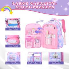 3Pcs School Backpack for Girls Large Capacity Kid's School Bag with Lunch Pancil Carry Case Bag Travel Backpack Child Gift
