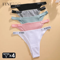 FINETOO 4Pcs/Set Cotton Letter Belt Underwear Women's Panties Sexy Low-Waist Bikini Underpants Female Breathable Briefs Lingerie