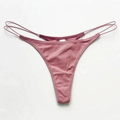 Women Threaded Cotton Sexy Cut G-String Panties Spaghetti Straps Thongs Comfortable Breathable T-Back Underpants Lingerie