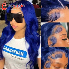 Dark Blue 360 Full Lace Wig Human Hair Pre Plucked Body Wave Lace Front Wigs Hd Transparent Lace Frontal Wig For Women On Sale