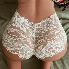 New Plus Size Boxer Briefs Lace Floral Breathable Underwear Sexy Hollow Perspective Women Underwear Comfortable Black White