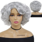 Synthetic Blue Wigs Cosplay Halloween Party Carnival Use Short Curly Wig for Women Natural Fluffy Hair Side Parting Hairstyle
